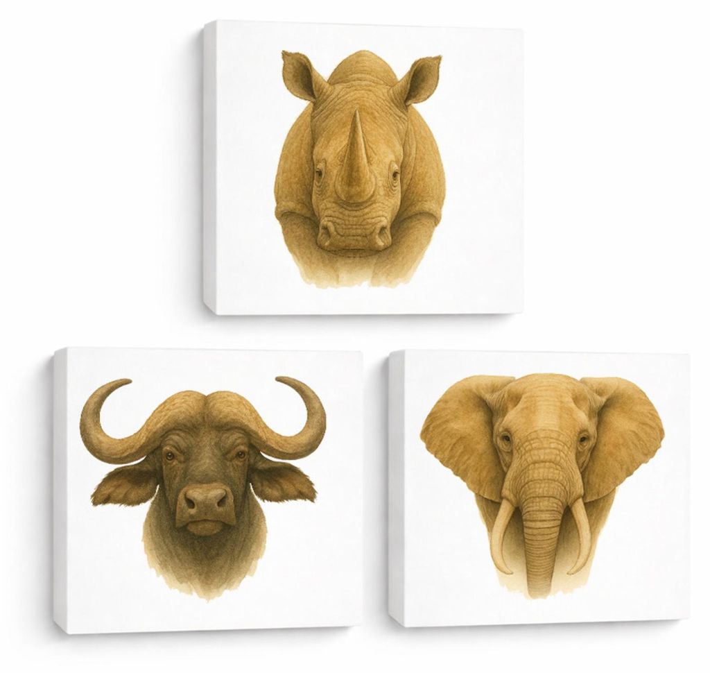 Safari Eleganz 3er Set Holzbilder in 20x20 cm zum Stellen oder Aufhängen er 3er