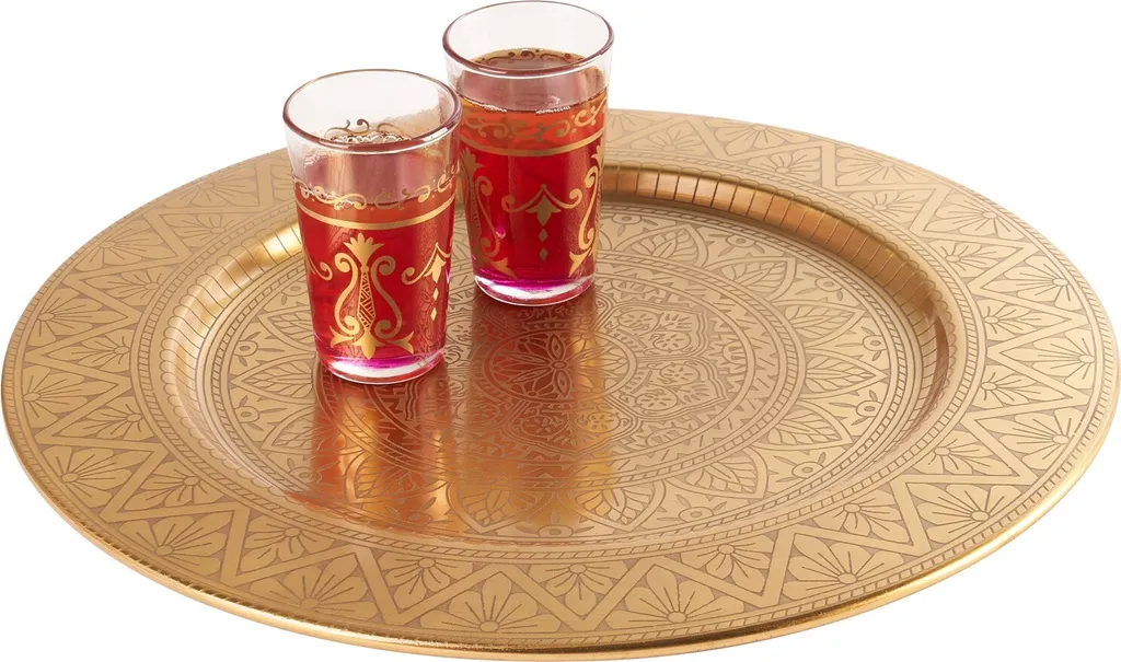 Vassoio Portata Oro Manar Gold - Robusto Metallo Decorato Orientale
