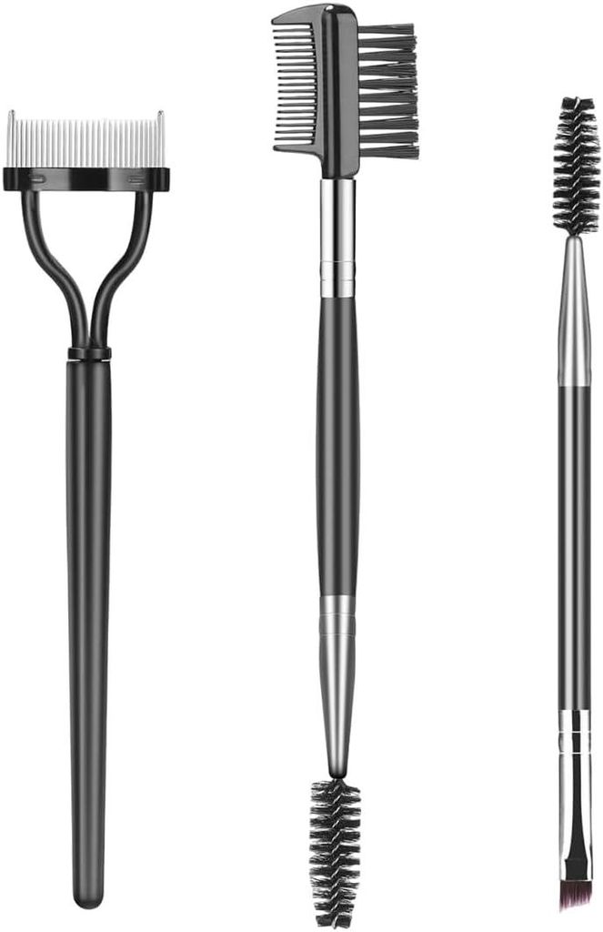 3-teiliges professionelles Augen-Werkzeugset: Wimpernbürste, Augenbrauenbürste, Wimpernkamm/Spoolie, multifunktional
