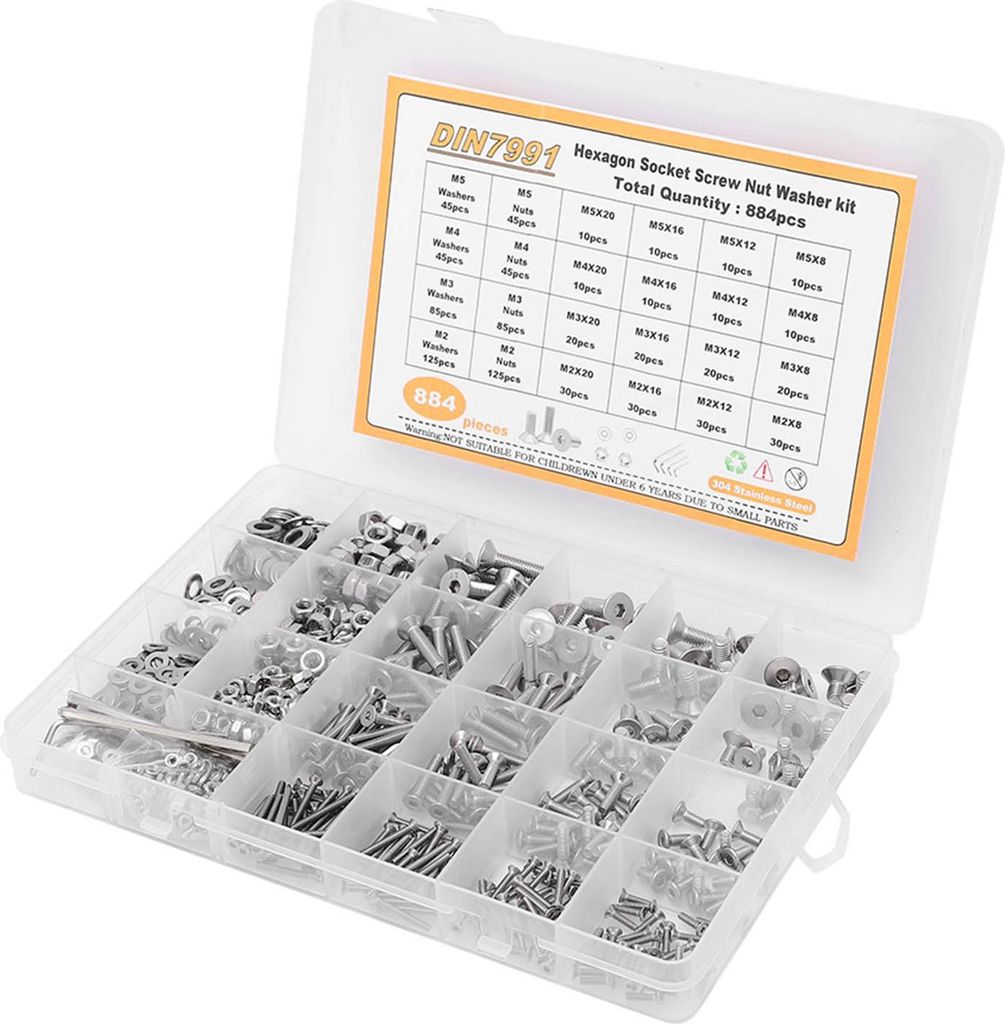 M2 M3 M4 M5 Senkkopf-Innensechskantschrauben-Sortiment aus Edelstahl 304