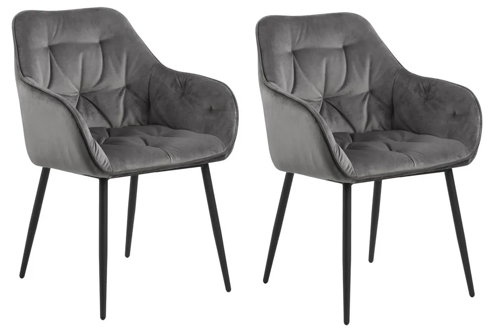 Fauteuil de Table Brooke en Tissu Gris et Pieds Métal Noir (Set de 2)