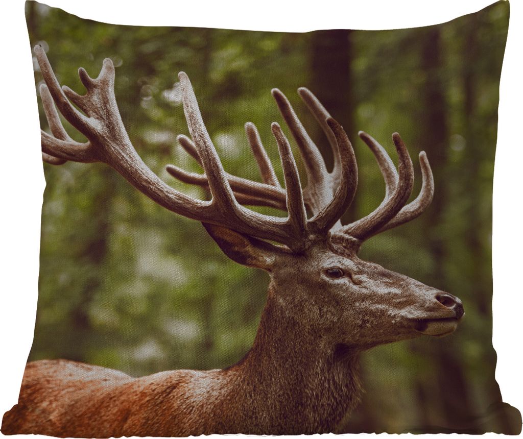 MuchoWow Outdoor Kissen - Hirsch - Natur - Geweih - Wald - Tiere - 45x45 cm - Wetterfest - Lounge Kissen - Fotokissen - Dekoratives Kissen