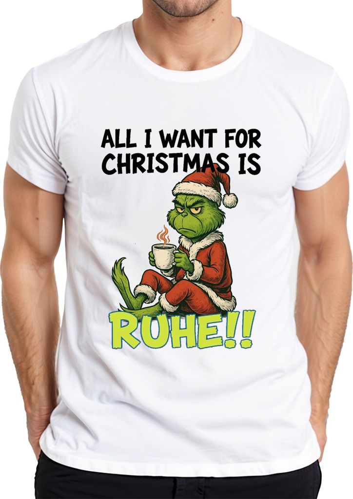 All I want for Christmas is Ruhe weihnachtsgrinch sarkastisch Herren T-Shirt, Weiß, XXL