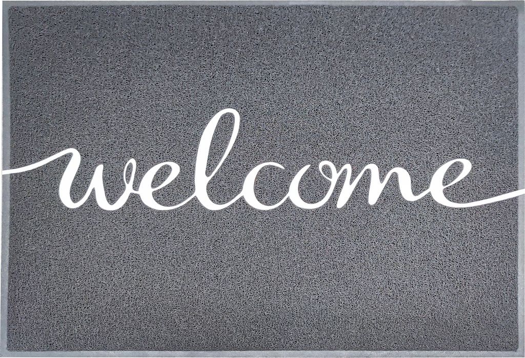 Vinyl Spaghettimatte in Zwei Farben mit oder Ohne Aufdruck Grau Welcome 40 x 60 cm