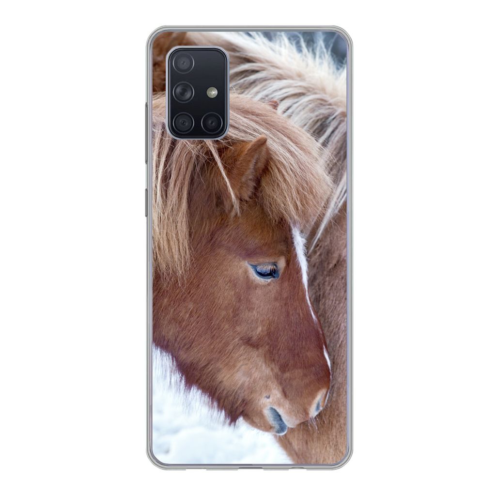 MuchoWow Handyhülle Schutzhülle Hülle für Samsung Galaxy A51 Pferde - Fohlen - Schnee Silikon Softcase Handy Hülle - Schutzabdeckung