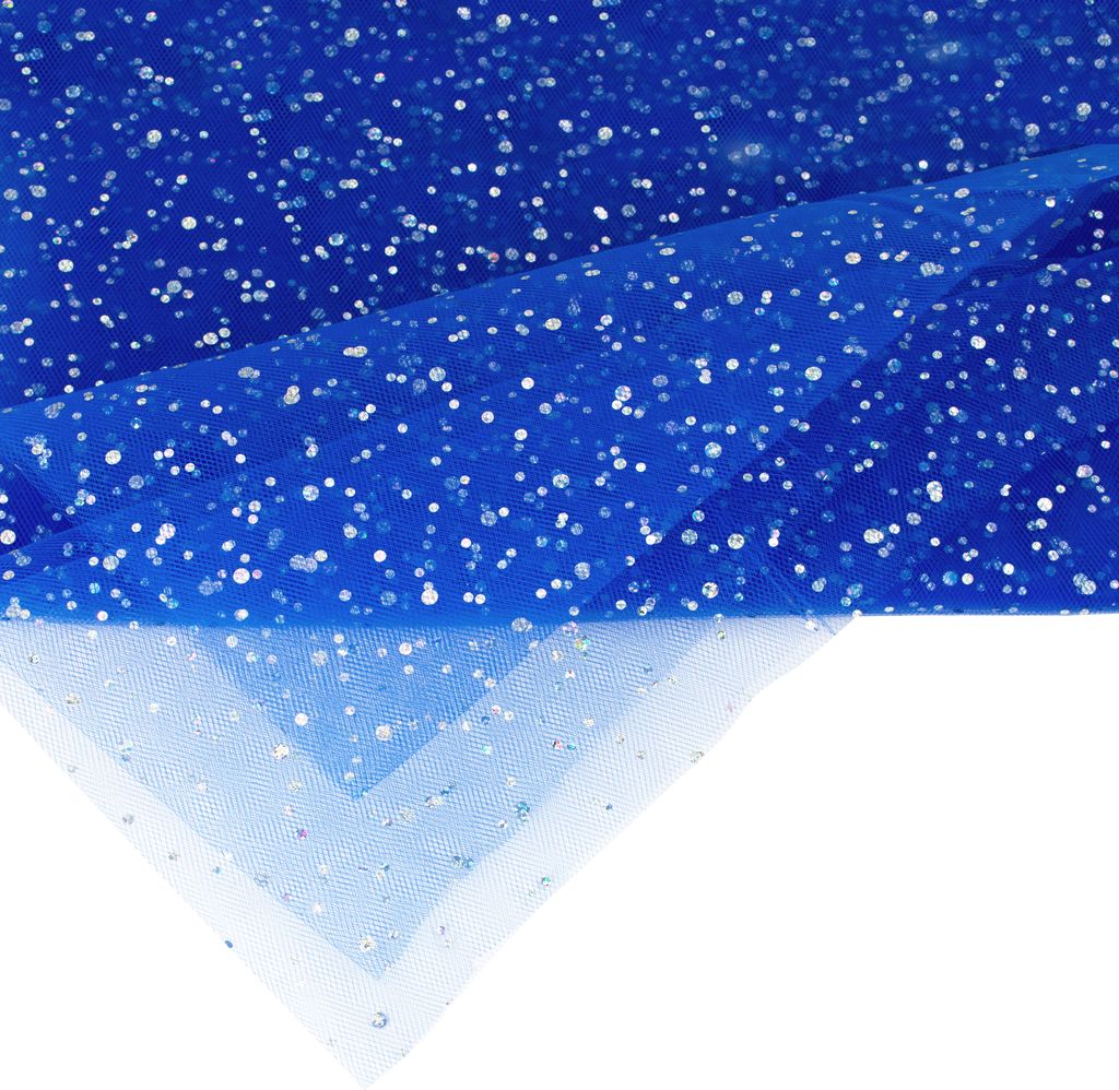 150cm breites, 3m langes, netzartiges blaues Tüllstoff mit Glitter. Perfekt für Bastelprojekte und Dekorationen