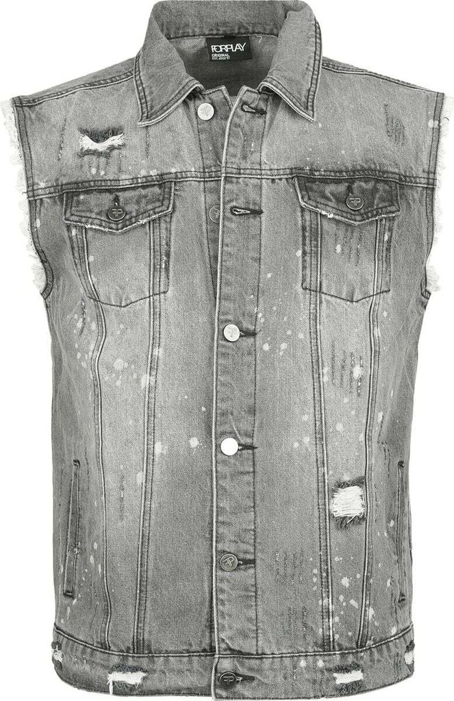 Forplay Weste Herren Destroyed Washed Denim Vest grau M