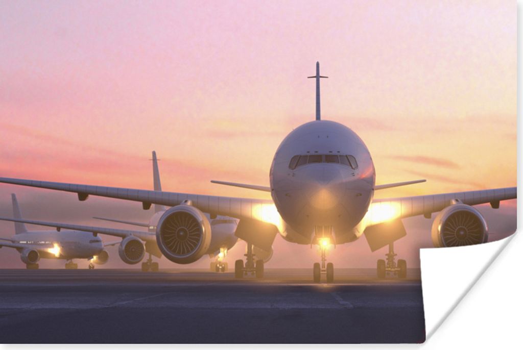 MuchoWow Poster Schöne Sonnenstrahlen entlang des Flugzeugs 60x40 cm - Schlafzimmerdekoration