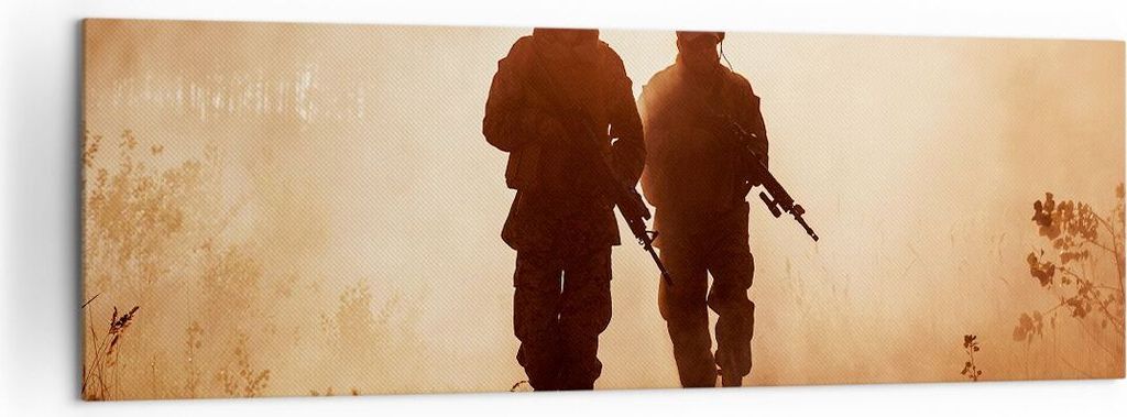 Bild auf Leinwand - Leinwandbild - Soldat Gewehr - 160x50cm - Wand Bild - Wanddeko - Wandbilder - Leinwanddruck - Bilder - Kunstdruck - Wanddekorat...