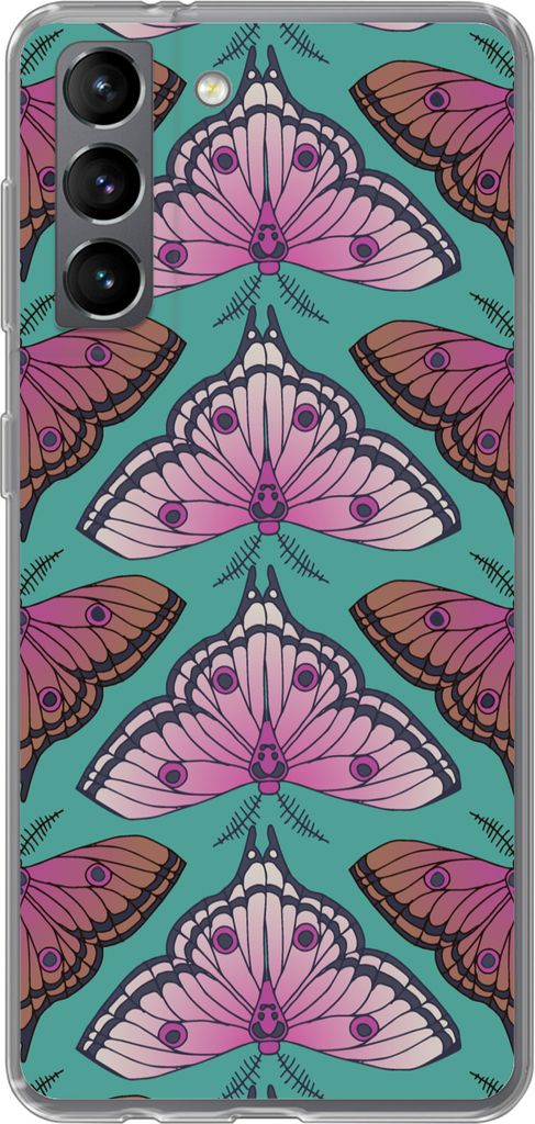 MuchoWow Handyhülle Schutzhülle Hülle für Telefoonhoesje Samsung Galaxy S21 Mädchen - Motten - Insekten - Muster - Mädchen - Kinder - Kinde...