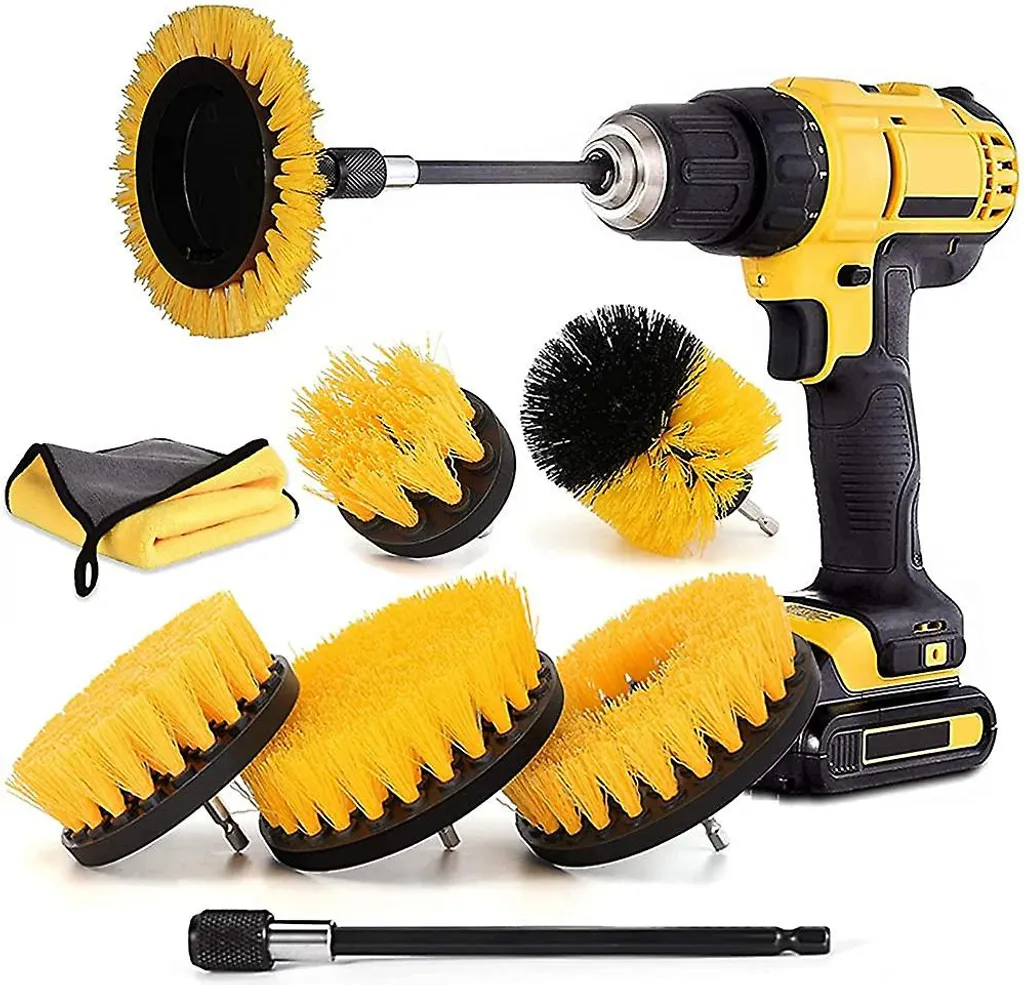 Kit de brosses rotatives pour visseuse et perceuse Jaune Lot de 8 INF