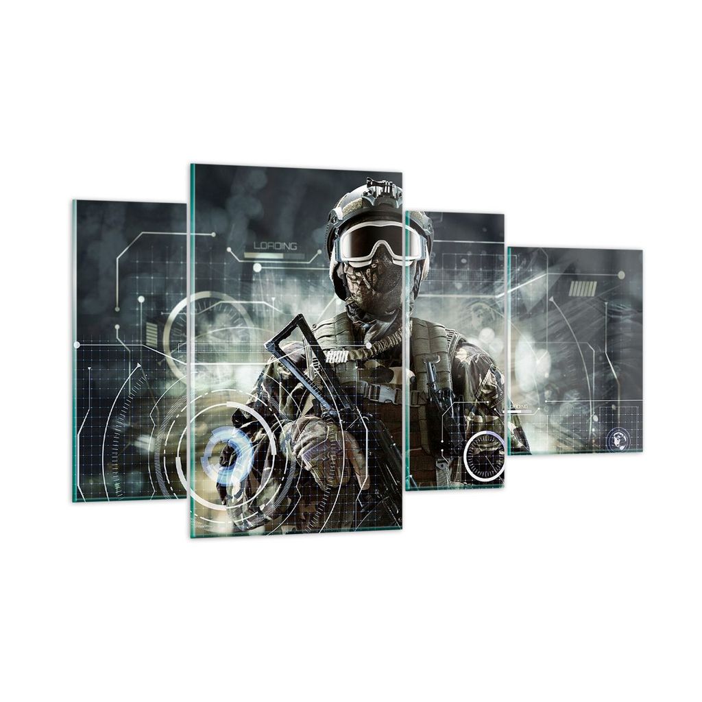 Bilder auf glas - Soldat Gewehr - 120x70cm - Glasbilder - Wandbilder - Bilder - Kunstdruck - zum Aufhängen bereit - Wanddekoration aus Glas - Glas...