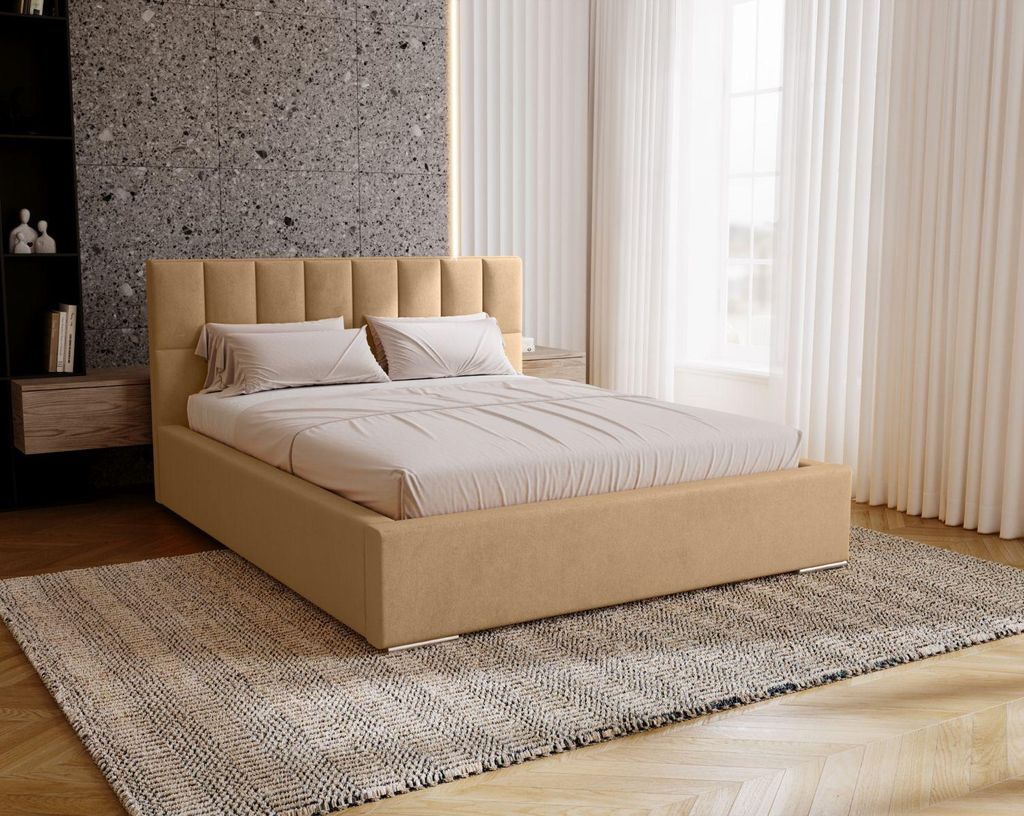 Doppelbett mit Polsterung 160x200 EMPORIA - warmes Beige