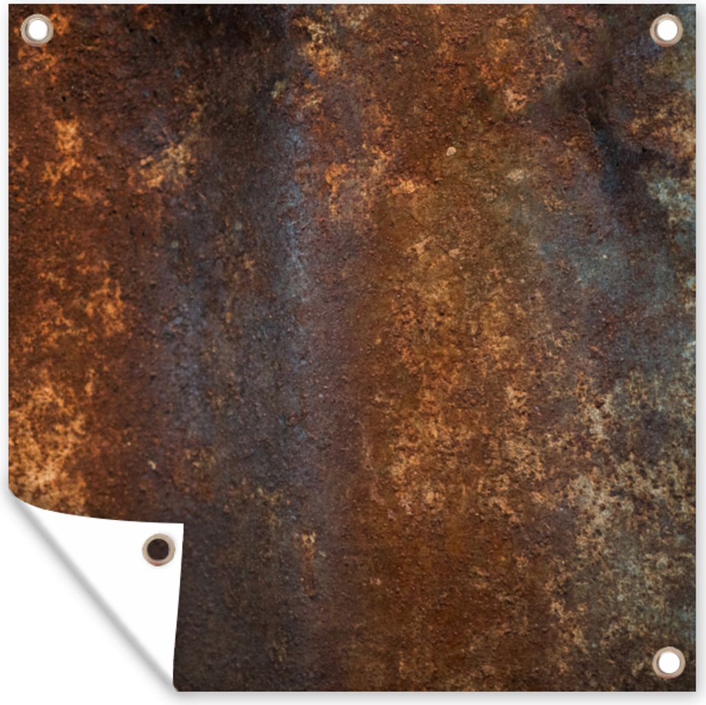 MuchoWow 100x100 cm Outdoor-Poster Gartendeko Sichtschutz Garten Poster für den Garten Stahl - Rost - Alt - Orange - Grau - Muster - Abstrakt