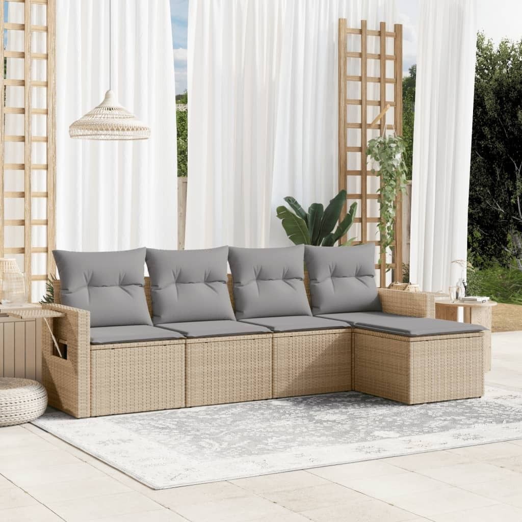 Maison Exclusive - 5-tlg. Garten-Sofagarnitur mit Kissen Beige Poly Rattan