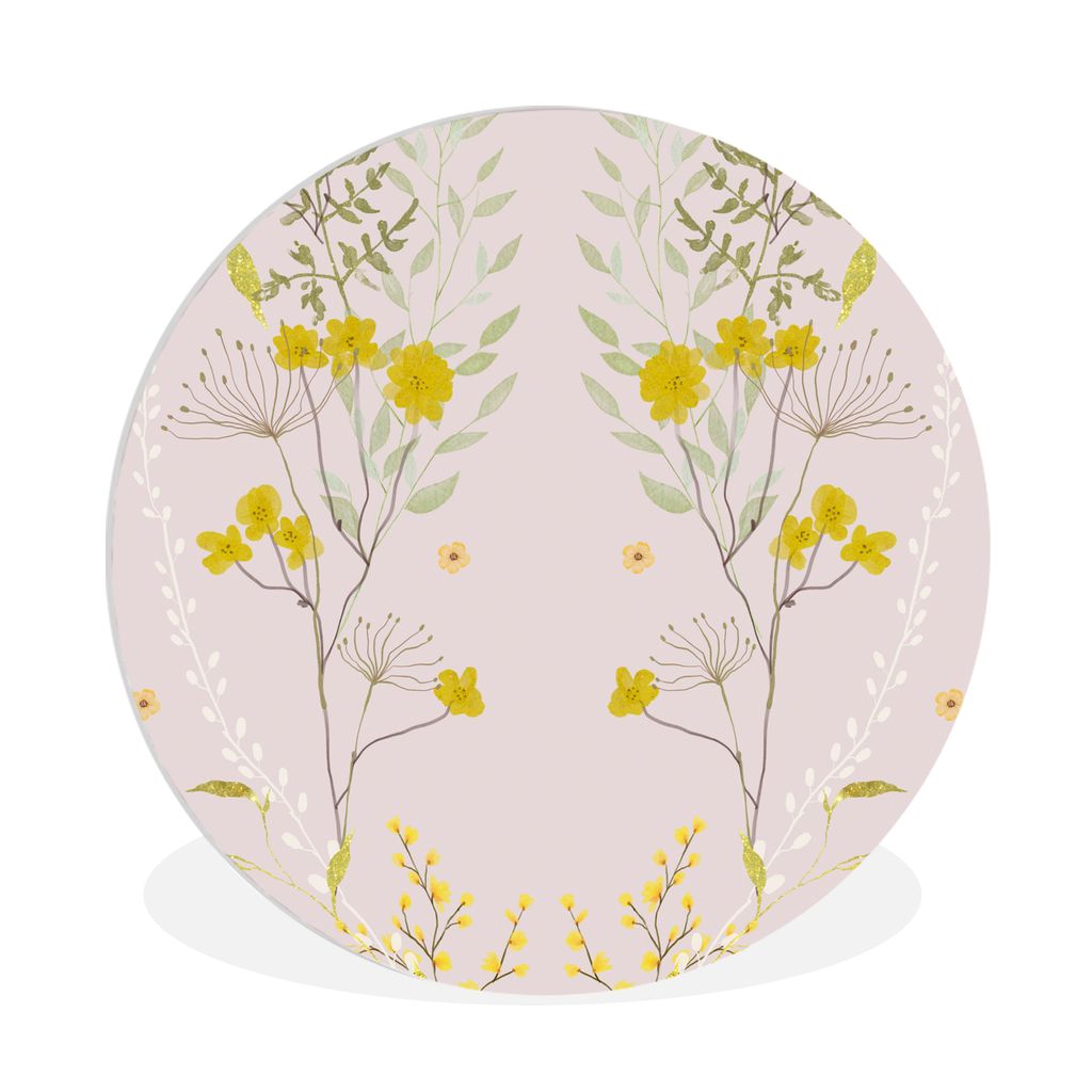 MuchoWow Rundes Wandbild - Runde Bilder Rosa - Blumen - Design - Pastell Ø 90 cm Kreis Wanddekoration Kunststoff - Wandkreis - Wandschmuck - Wan...
