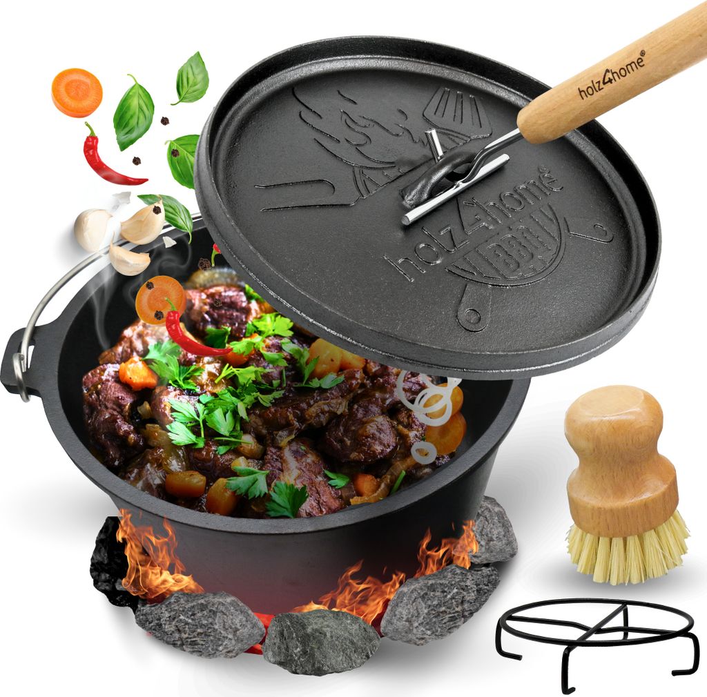 holz4home® Dutch Oven Set ohne Füße I 9L Feuertopf Produktbild 