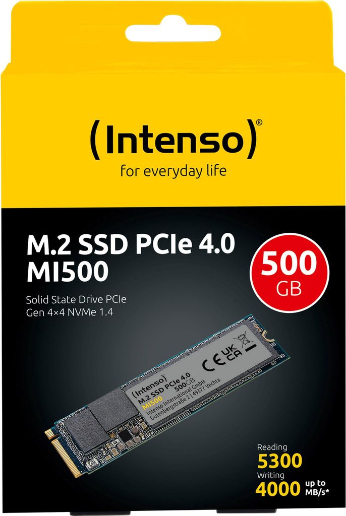 Intenso M.2 SSD MI500 - 500GB, PCIe NVMe Gen 4x4 Productafbeelding 