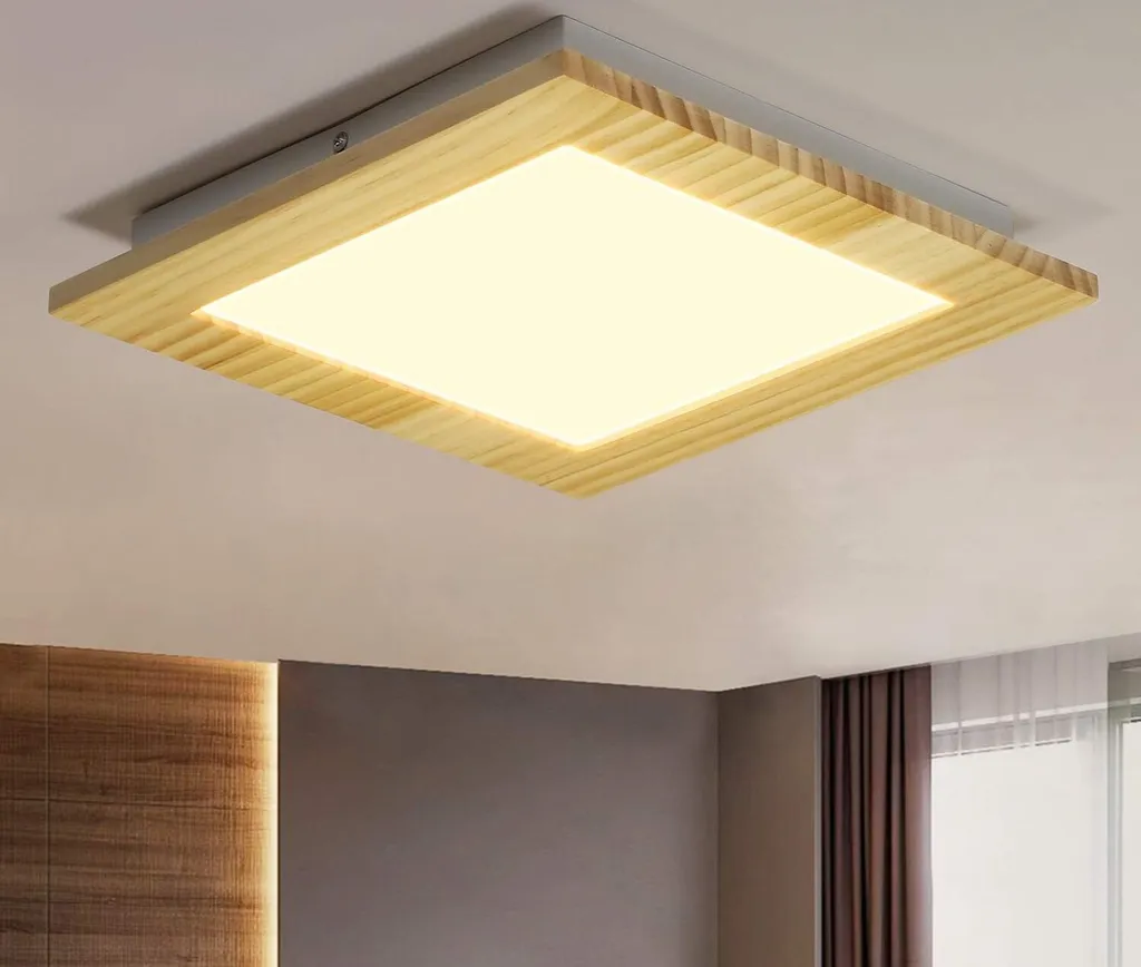 Luminaire Plafonnier LED Design Carré Effet Bois pour Éclairage Intérieur