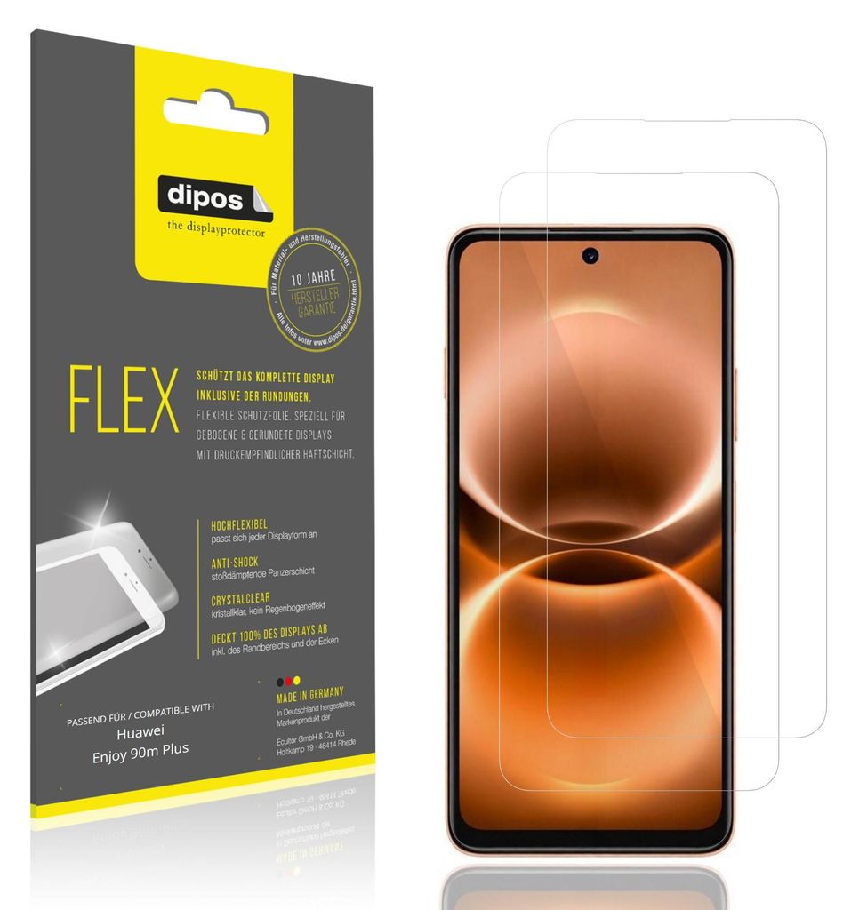 2x Schutzfolie für Huawei Enjoy 90m Plus Folie, 100% Displayabdeckung, dipos Flex