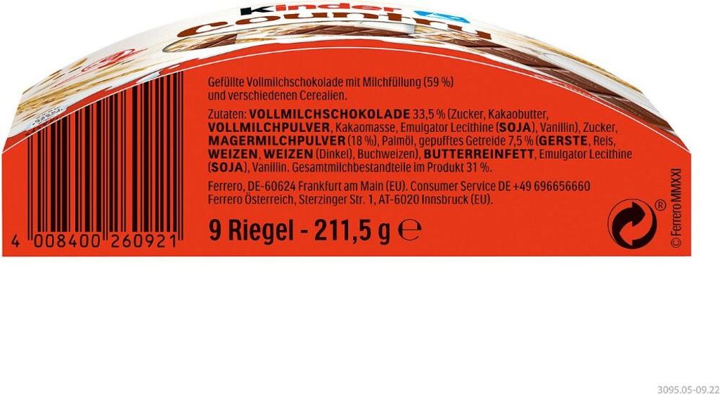 Kinder Country nadziewana mleczna czekolada z płatkami Zdjęcie produktu 4