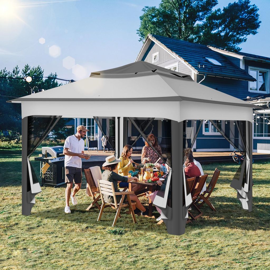 Izrielar Faltpavillon Pop-up 3,3×3,3×2,68 m – Gartenpavillon mit Moskitonetz, UV-Schutz, doppelt belüftetem Dach, inkl. Tragetasche & Sandsäc...
