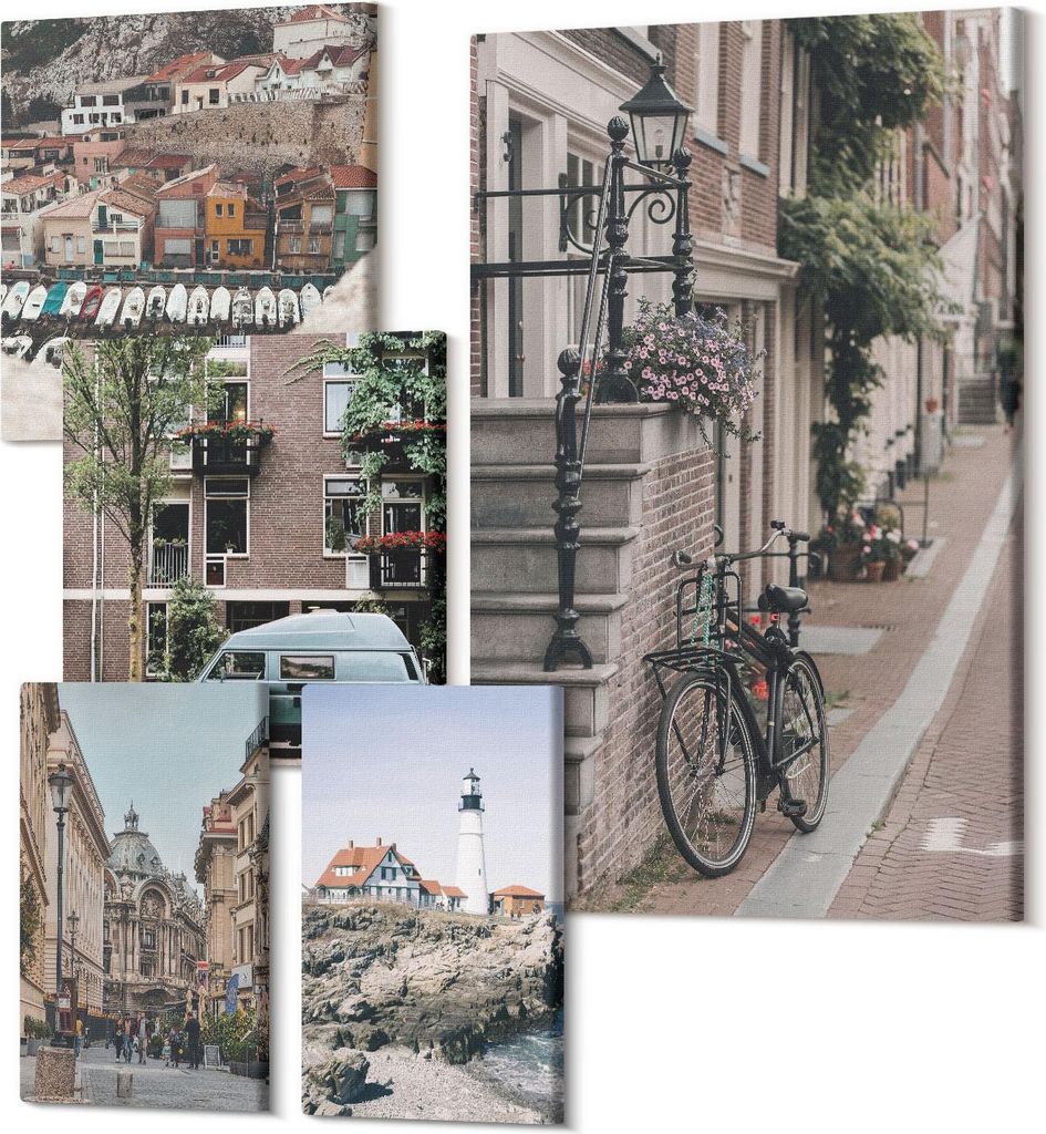 Leinwandbild Set 5-teilig – Modernes Wandbild – Polycanvas Kunstdruck – Abstrakte Bilder – Hochwertige Wandkunst – 2x 30x30 cm + 2x 20x30...