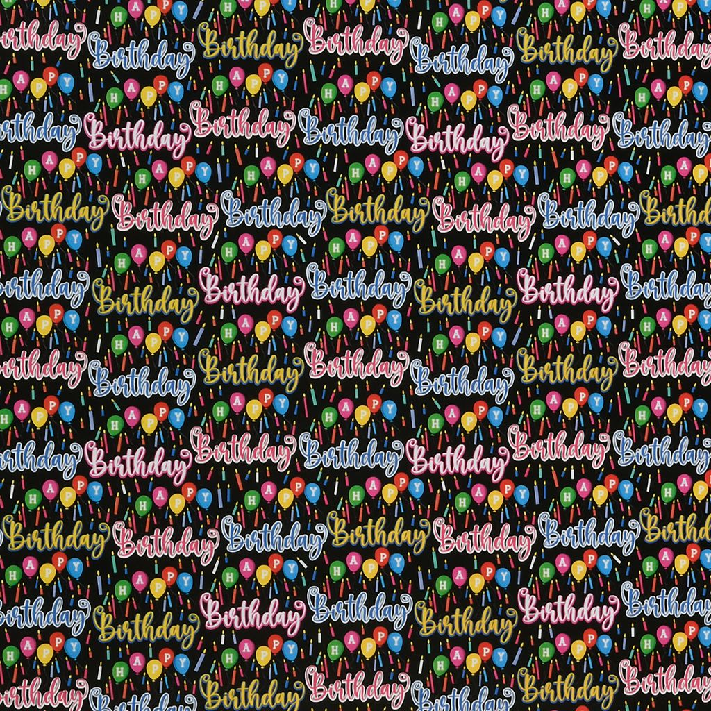 Geschenkpapier Happy Birthday Motiv 70cm x 2m Rolle Schwarz / Bunt