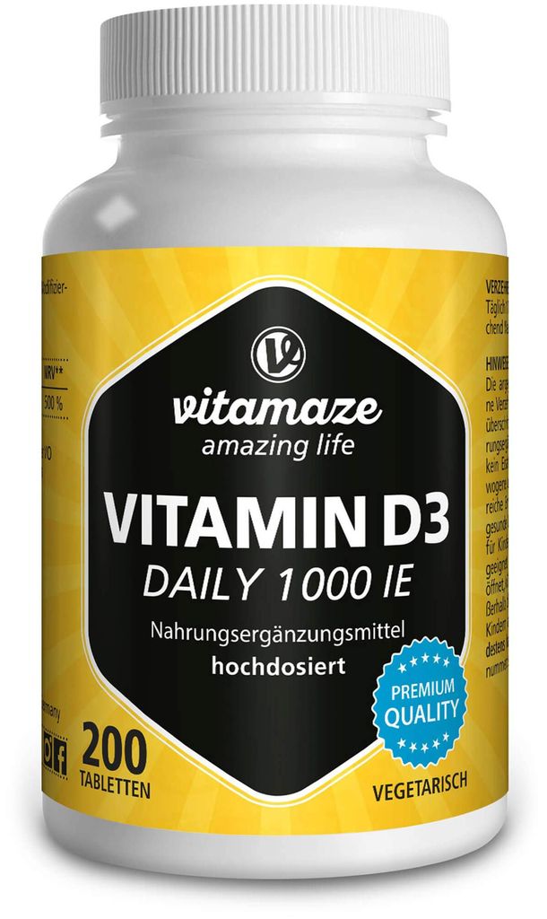 Vitamin D3 1000 I.E. daily vegetarisch Tabletten 200 St Produktbild 