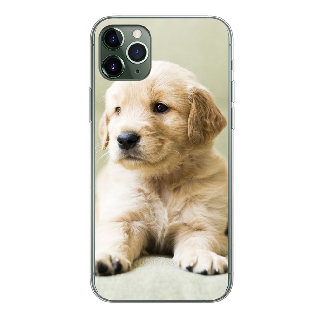 MuchoWow Handyhülle Schutzhülle Hülle für iPhone 11 Pro Max Golden Retriever Welpe auf dem Sofa liegend Silikon Softcase Handy Hülle - Schutz