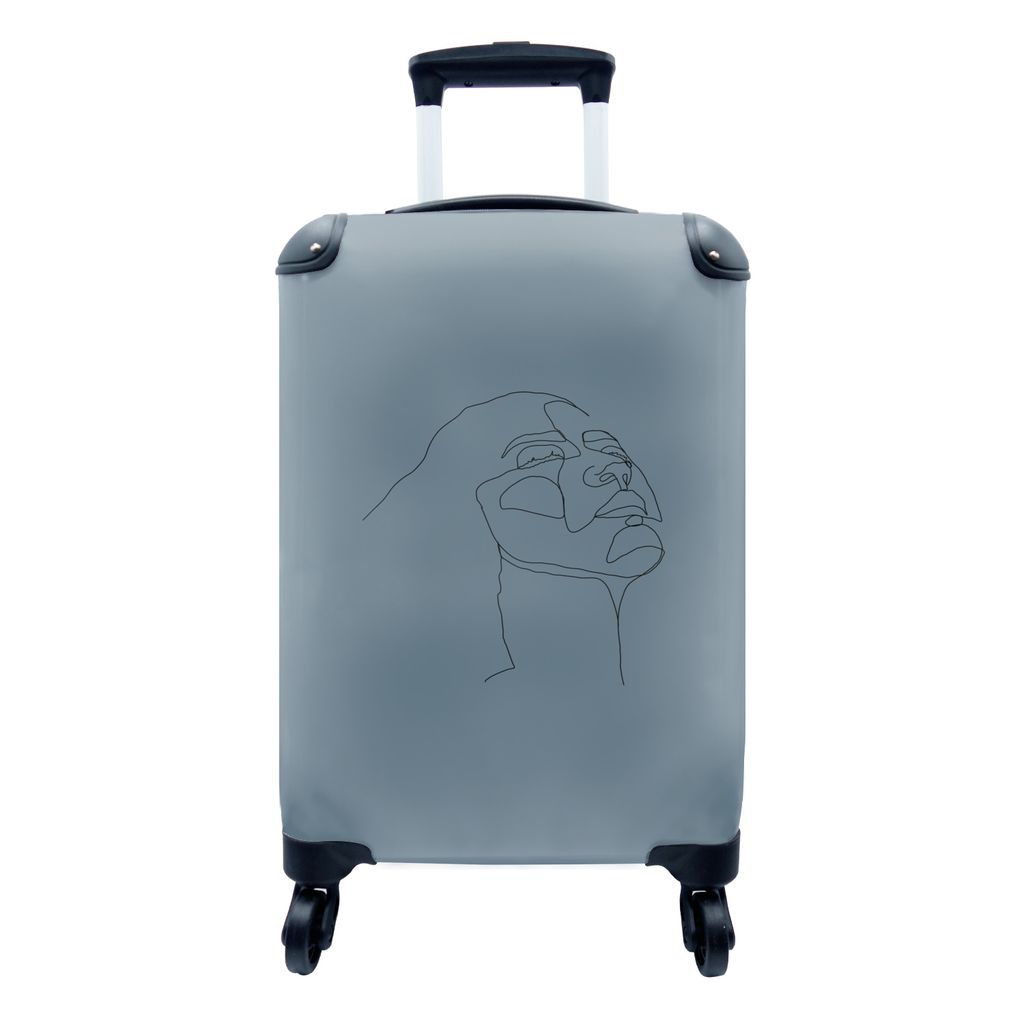 MuchoWow Koffer Handgepäck Trolley Rollkoffer Kleine Reisekoffer mit 4 Rollen - Frau - Gesicht - Strichzeichnung - Cabin Size < 55x40x23 cm & 55...