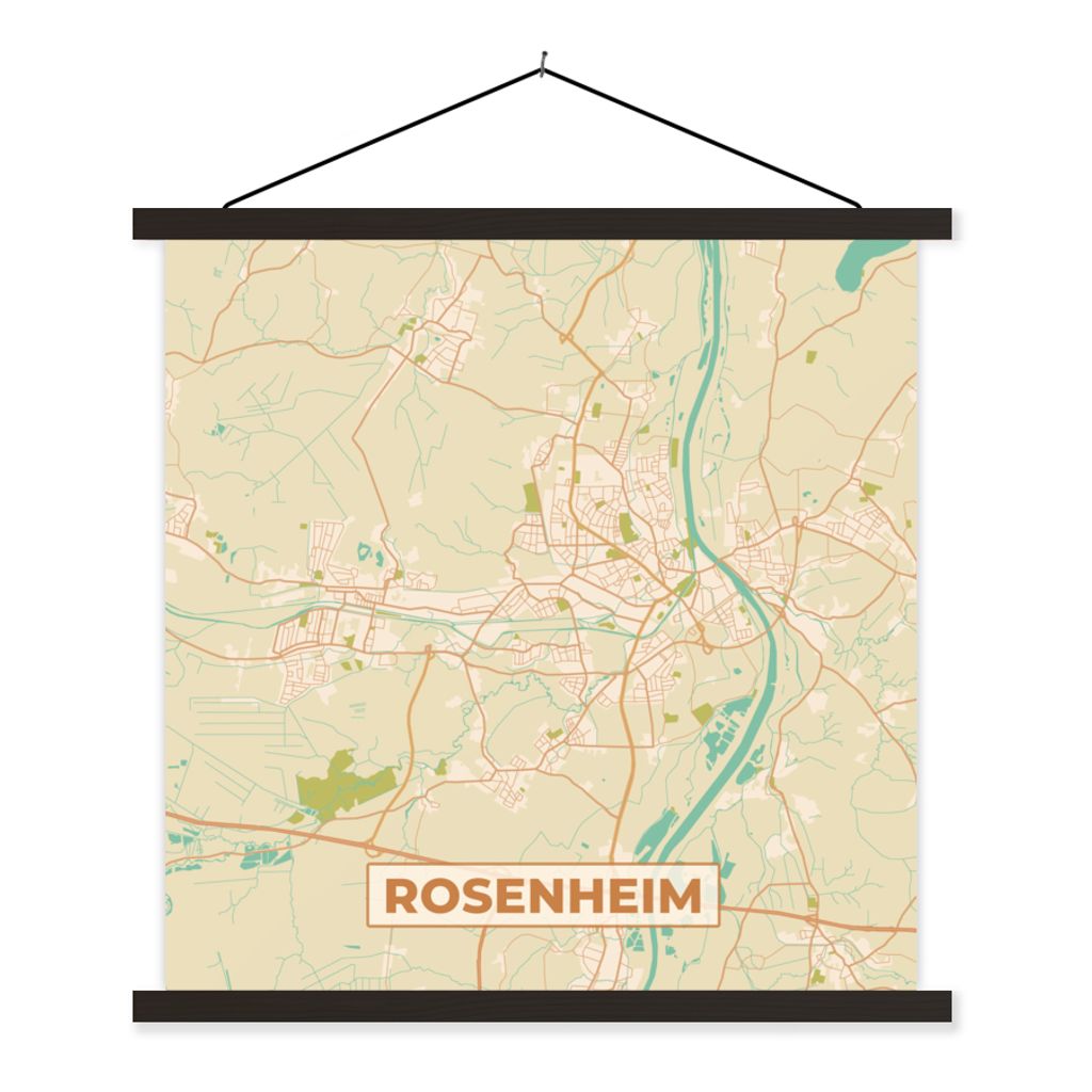 MuchoWow Textilposter Rosenheim - Karte - Vintage - Stadtplan 90x90 cm mit schwarzem Rahmen - Magnetisches