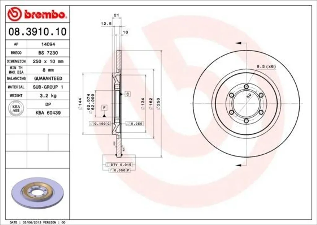Kit Freinage Arrière Alfa Romeo : 2 Disques Brembo 08.3910.10 de Qualité