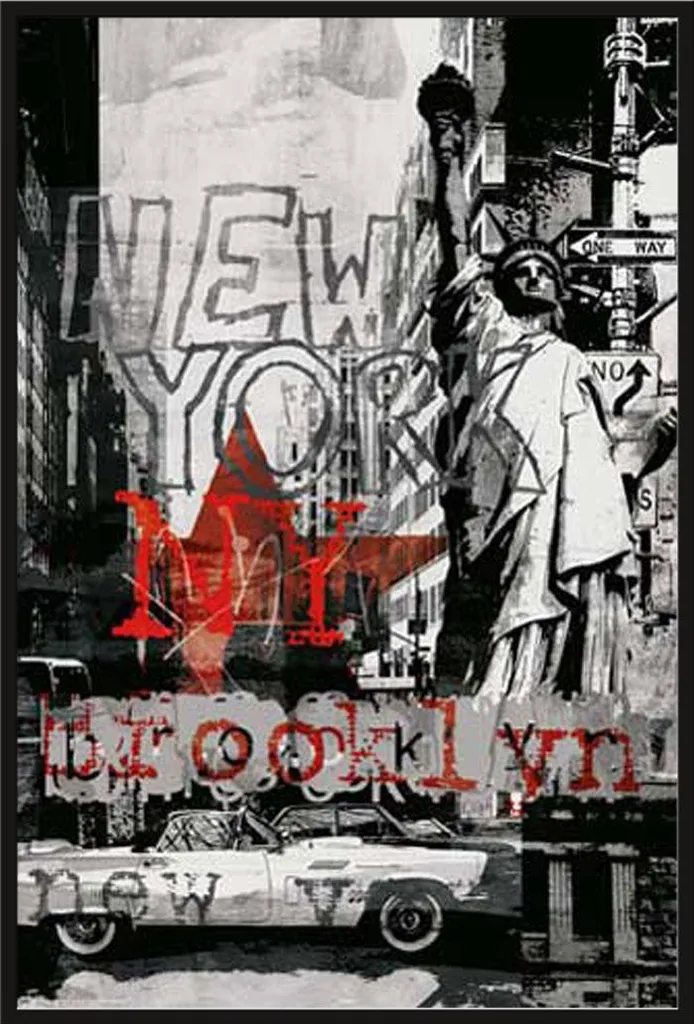 Poster New York sous Cadre en Plastique Noir avec Vitre Acrylique