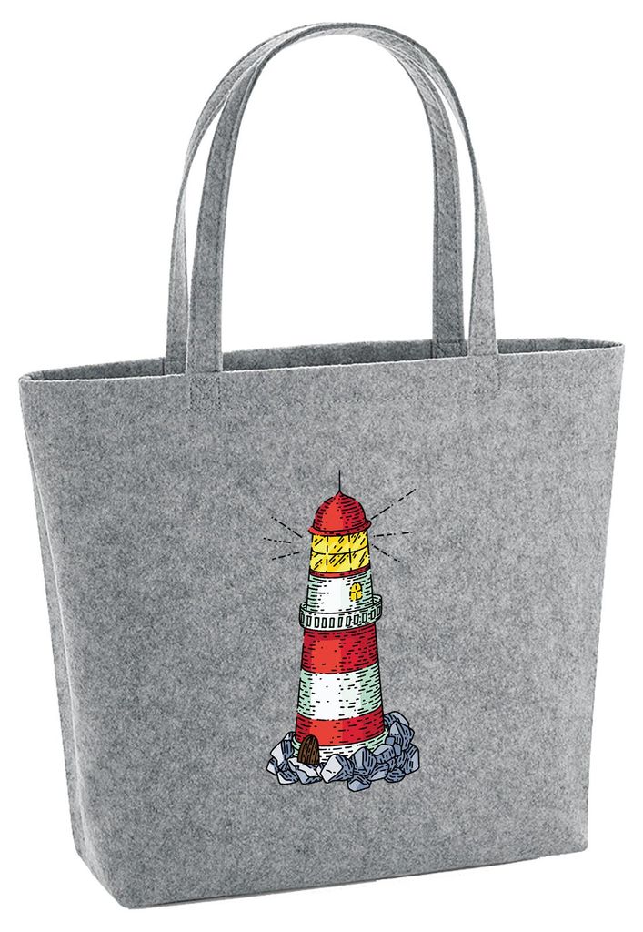 Huuraa Filzshopper Leuchtturm Lighthouse 22 Liter Grey Melange Filztasche Geschenkidee