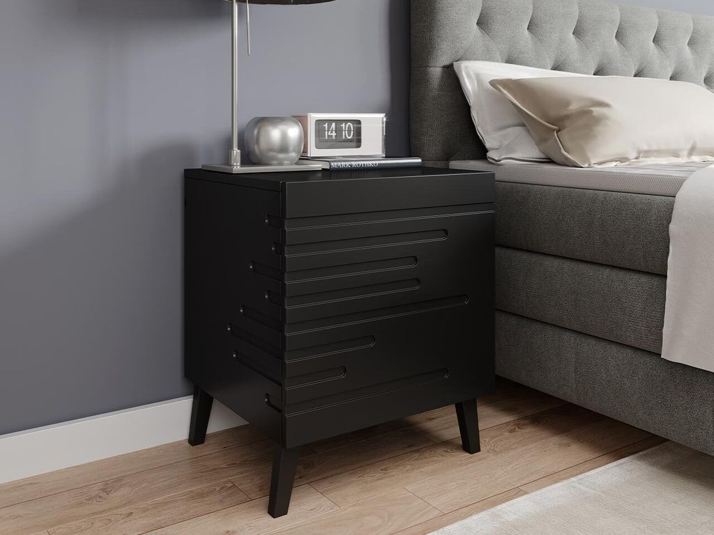 MIRJAN24 2x Stück Nachtschrank Nova 1S, Nachtkonsole mit Schublade, Schlafzimmer Nachtsch, Stilvoll Kolektion (Farbe: Schwarz)