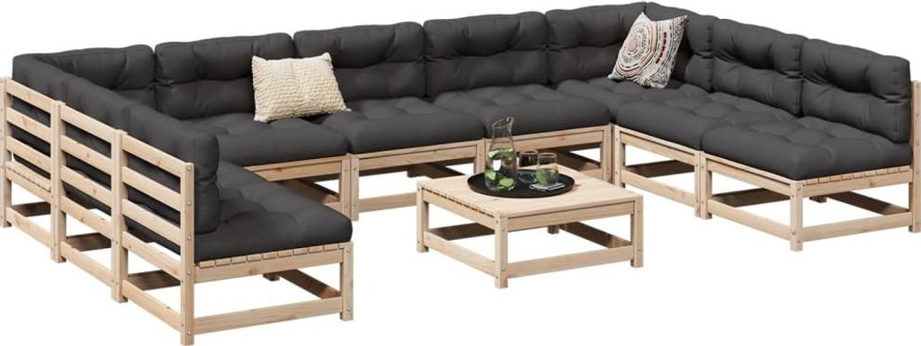 Maison Exclusive - 10-tlg. Garten-Sofagarnitur mit Kissen Massivholz Kiefer