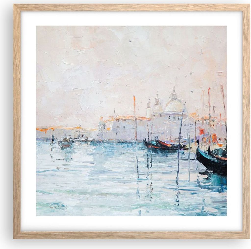 Gerahmtes Poster - Rahmen in heller Eiche - Venedig Basilika - 50x50 cm - Wand Bild - Wanddeko - Wandbilder - Kunstposter - Wandposter - Bilderrahm...