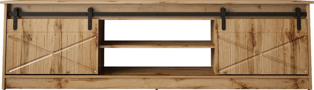 Meuble TV GRANERO 200 cm chêne Wotan avec façades fraisées en MDF