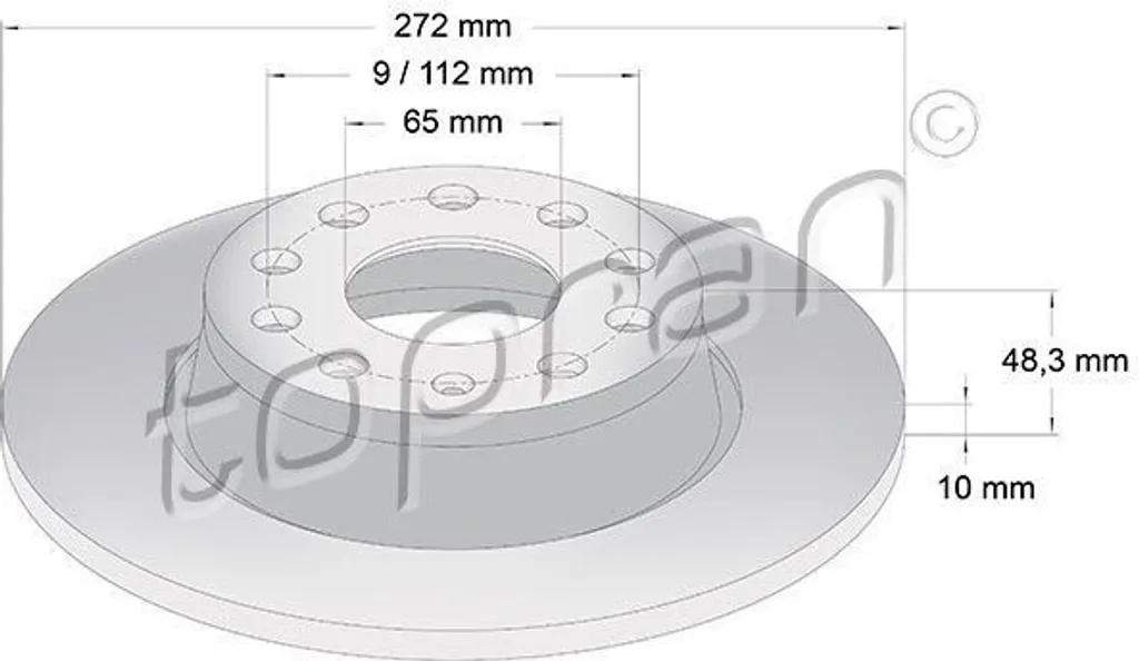 Disque de frein arrière TOPRAN 114 027 pour Audi A3, Golf 7 et Leon 5F