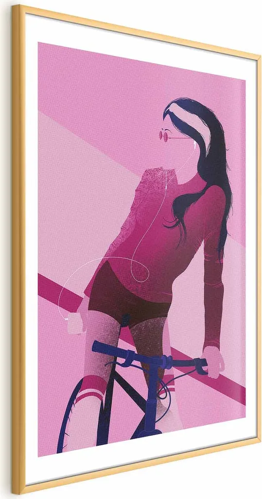 Poster Incorniciato Donna in Bici 40x60 cm Cornice Oro con Margine