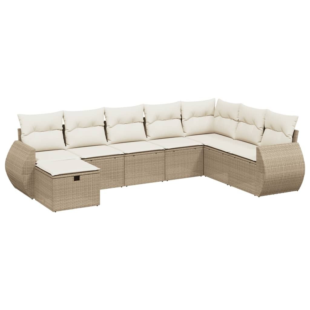 8-tlg. Garten-Sofagarnitur mit Kissen Beige Poly Rattan