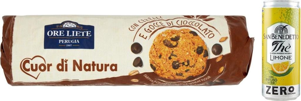 12er-Pack Ore Liete Cuor di Natura Biscotti,Kekse mit Getreide und Schokoladentropfen,mit Vollkornmehl und ohne Zuckerzusatz,250g + 1er-Pack San Be...