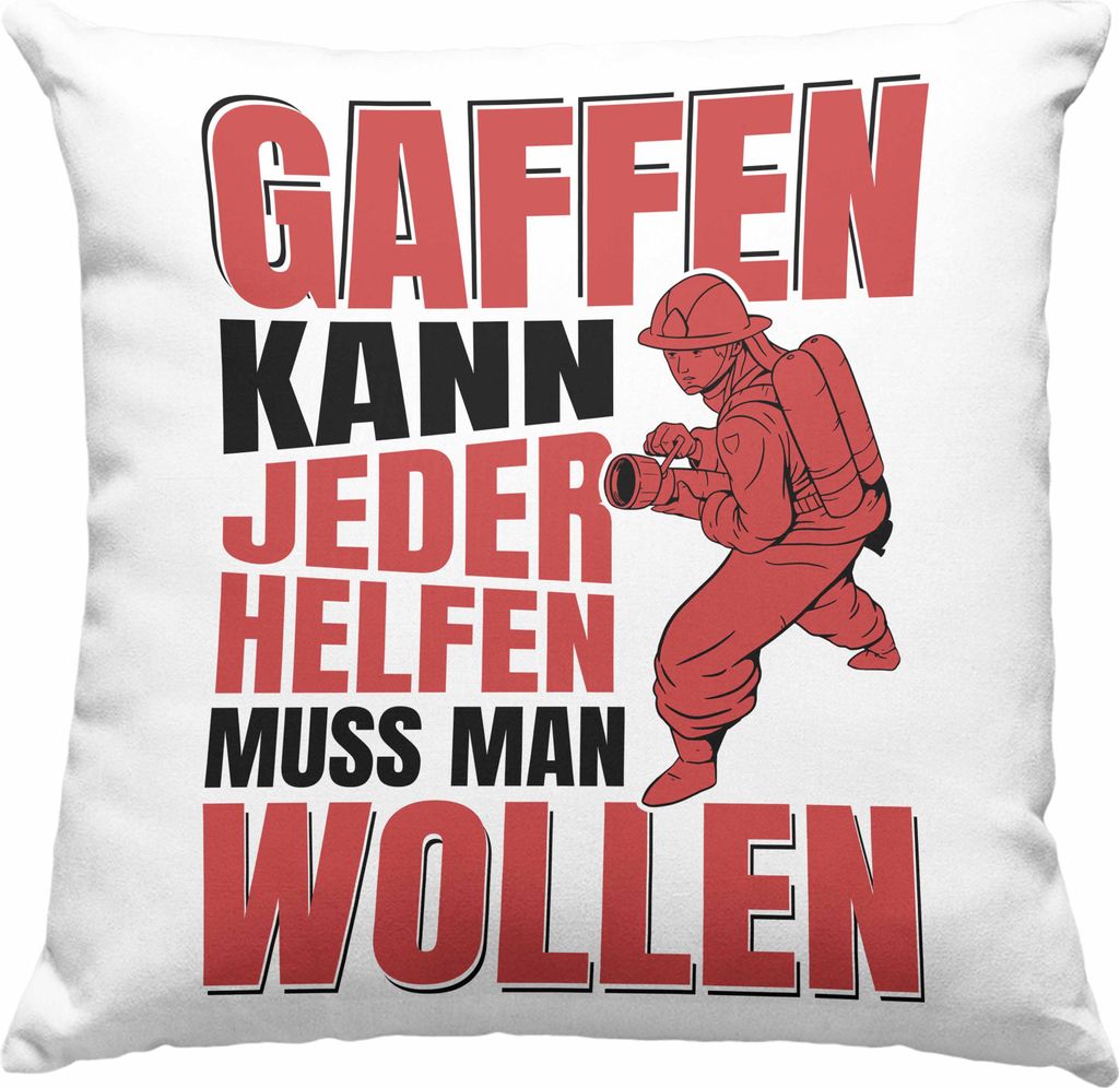 Trendation - Feuerwehr Deko-Kissen mit Füllung 40x40 Geschenke Zubehör Lustig Einsatz Geburtstag Spruch Helfen Muss Man Wollen (Blau)