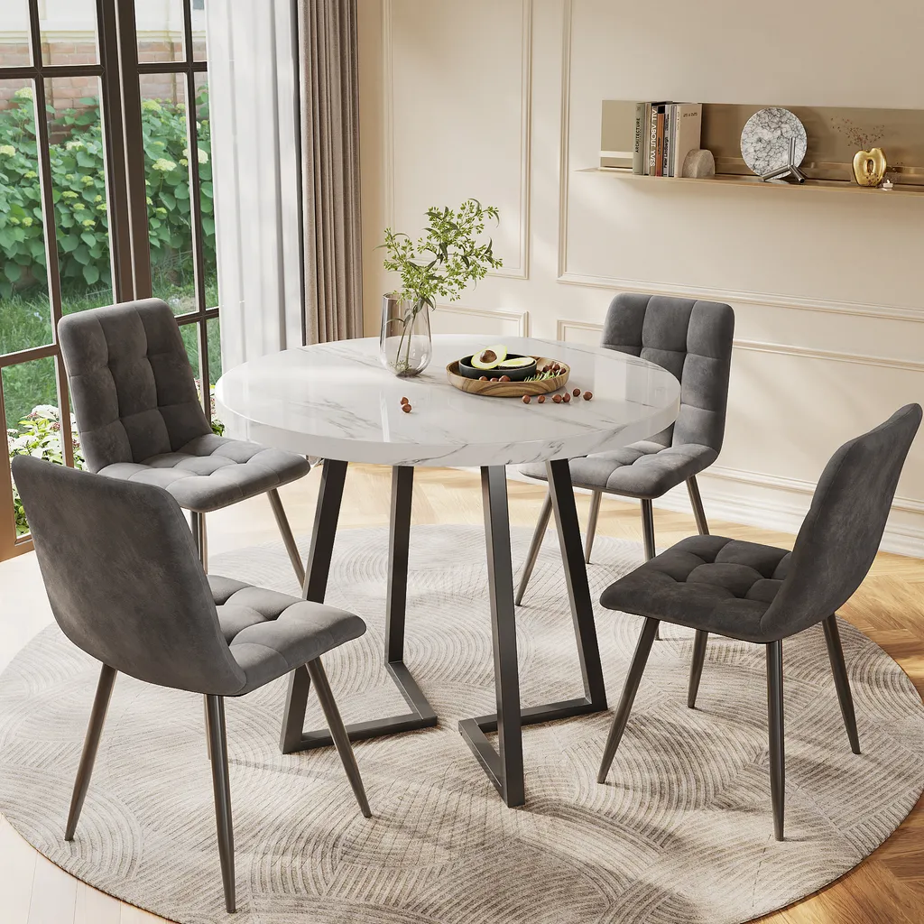 Gagnez de la Place : Set Table Ronde 80cm et 4 Chaises Design Velours