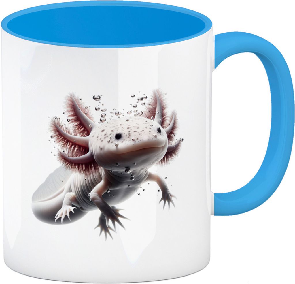 Axolotl Kaffeebecher in hellblau
