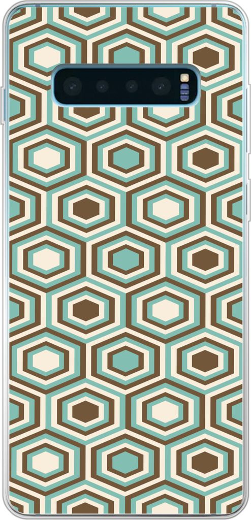 MuchoWow Handyhülle Schutzhülle Hülle für Telefoonhoesje Samsung Galaxy S10 Lite Retro - Honigwabe - Blau - Braun Silikon Softcase Handy Hül...