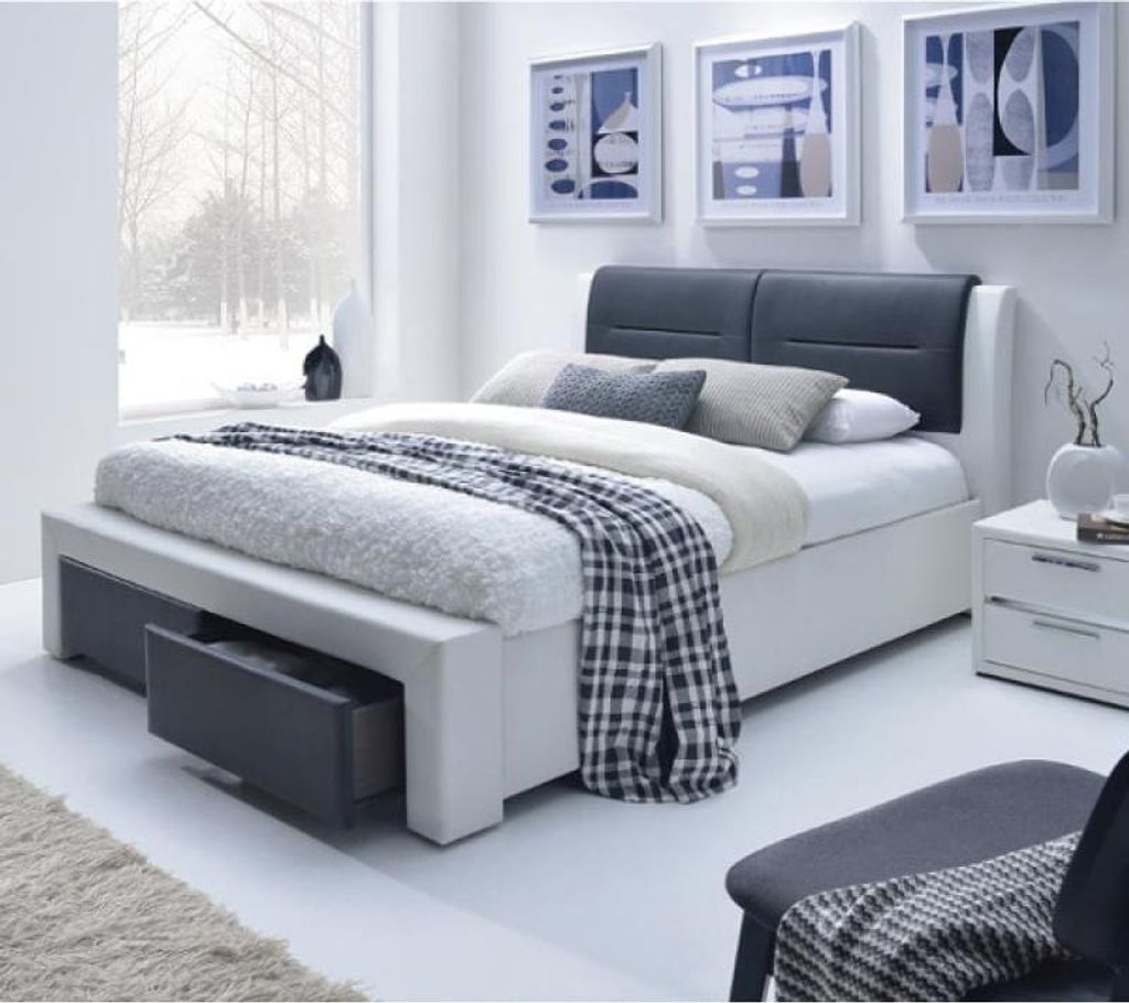 Halmar Gepolstert Doppelbett mit Rost Kassandra S 140 - weiß schwarz