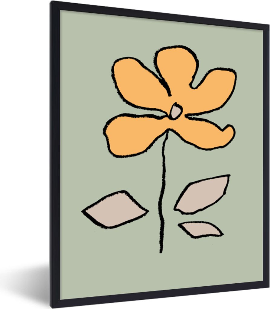 MuchoWow Gerahmtes Poster Blume - Gelb - Grün - Abstrakt 30x40 cm - Poster mit Schwarzem Bilderrahmen Wandposter Rahmen Foto Bilder - Wanddeko -...