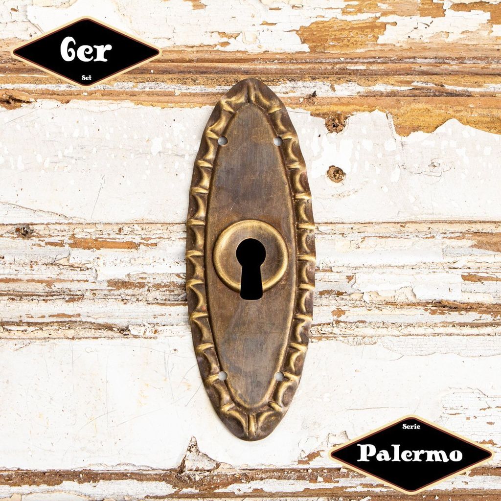 Schlüsselplatte,Serie "Palermo",6er Pack | Eisen in Messing pat.| H9,7xB3,4cm